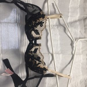 White and black lace balconette bra